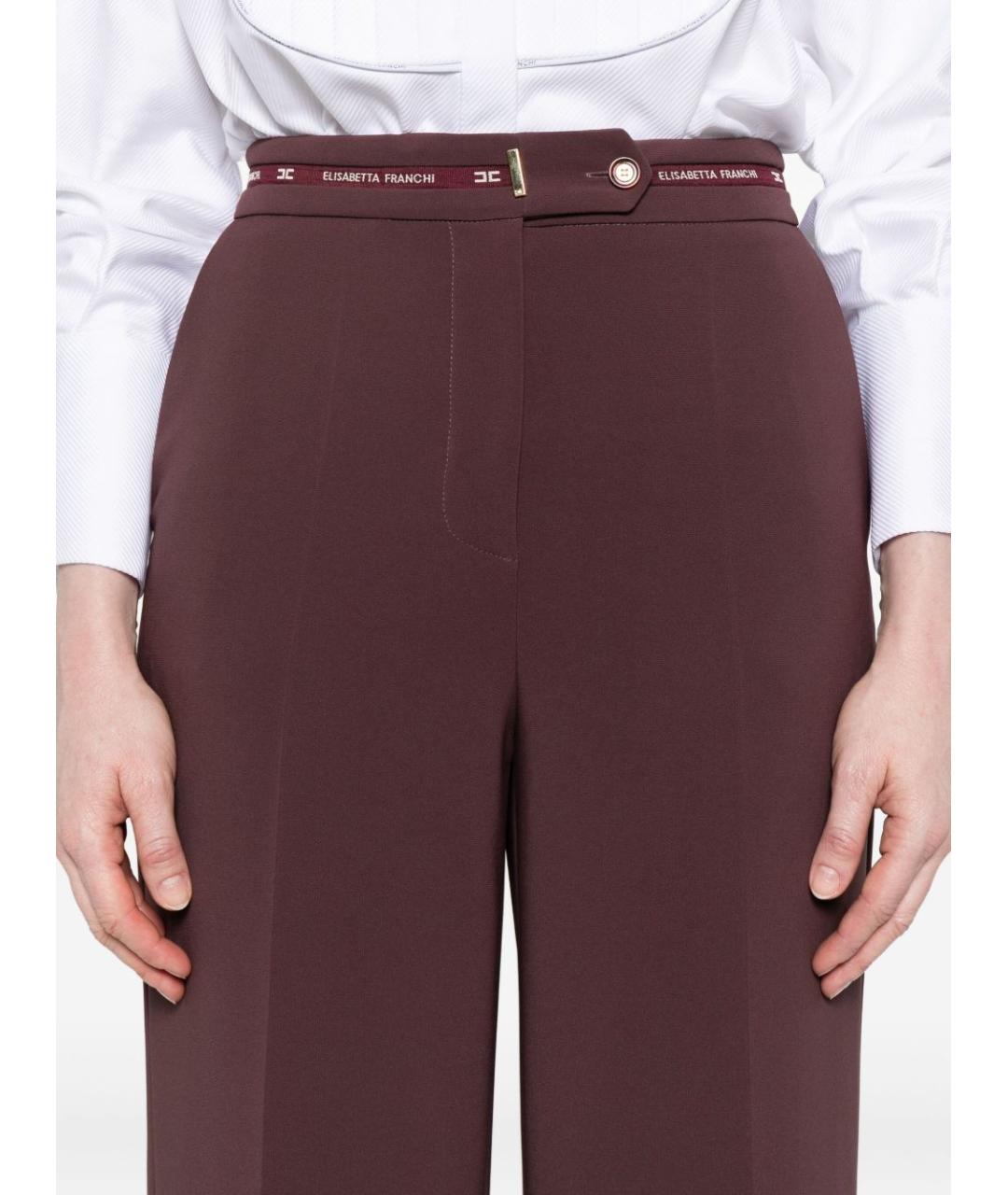 ELISABETTA FRANCHI Бордовые полиэстеровые прямые брюки, фото 5