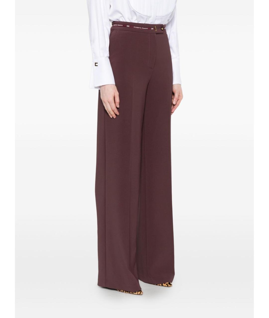 ELISABETTA FRANCHI Бордовые полиэстеровые прямые брюки, фото 2
