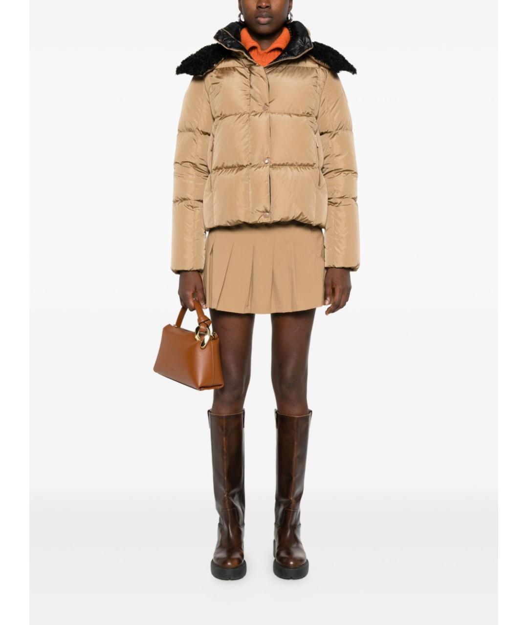 MONCLER Бежевый полиамидовый пуховик, фото 4