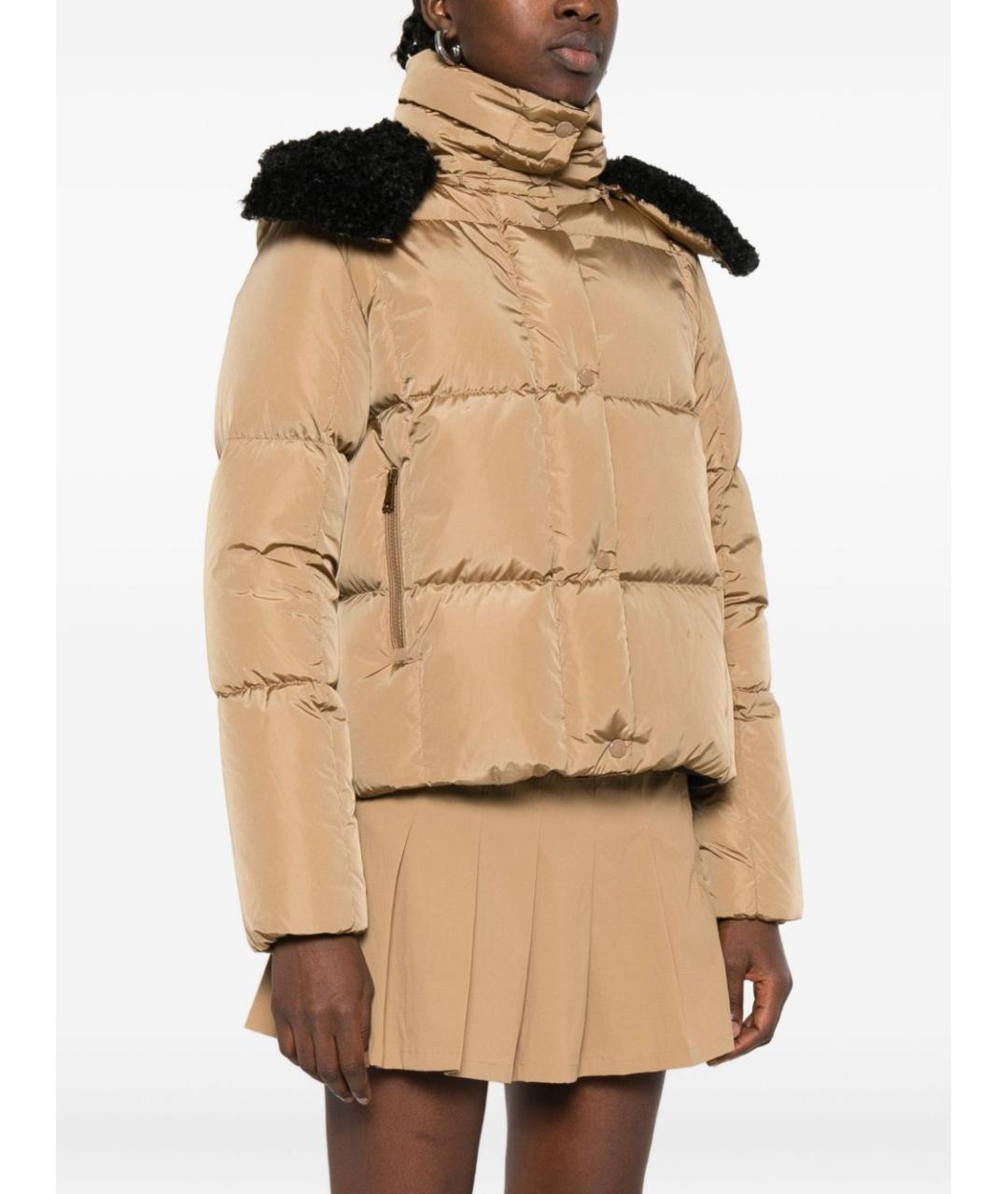 MONCLER Бежевый полиамидовый пуховик, фото 3