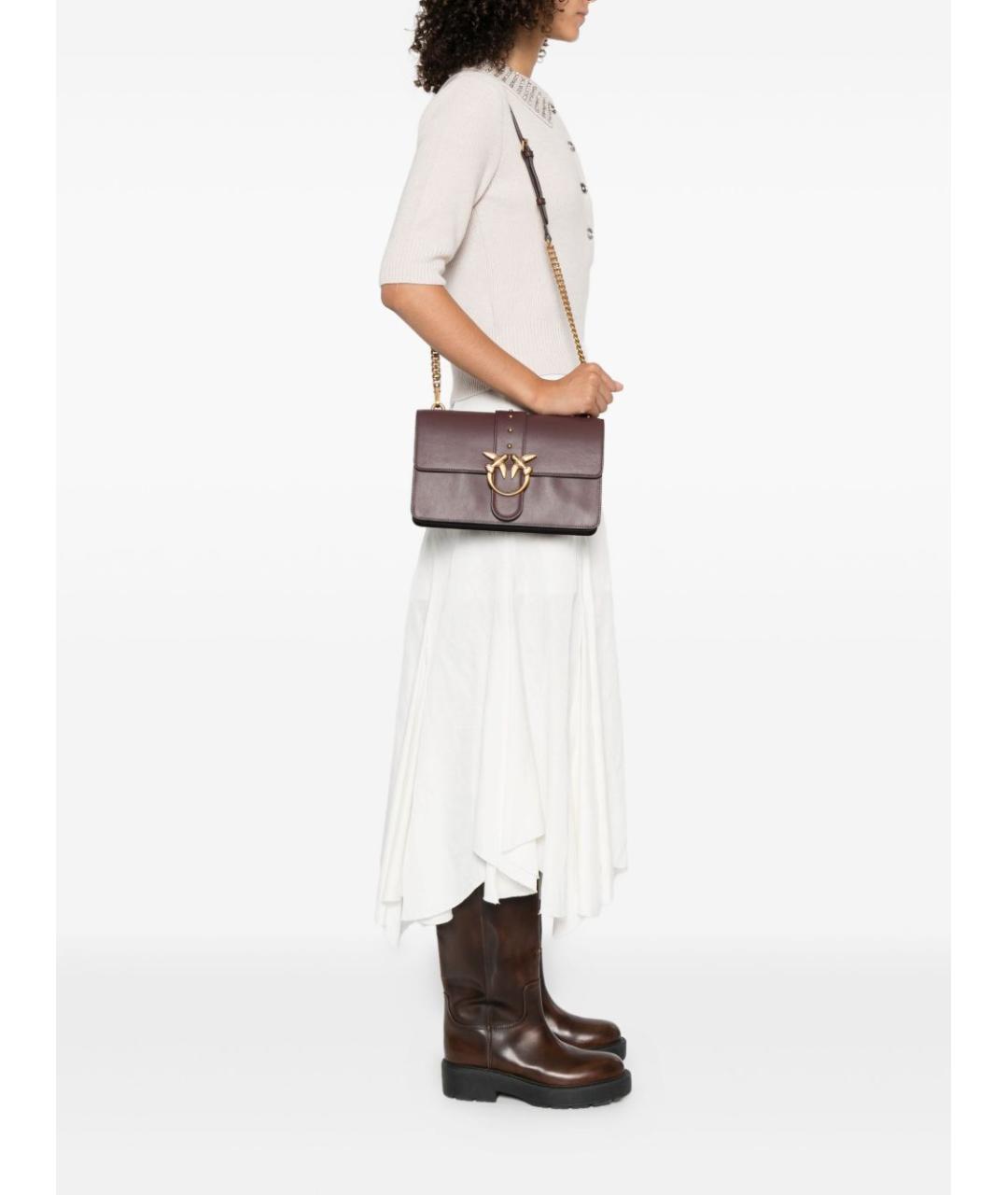 PINKO Бордовая кожаная сумка через плечо, фото 2