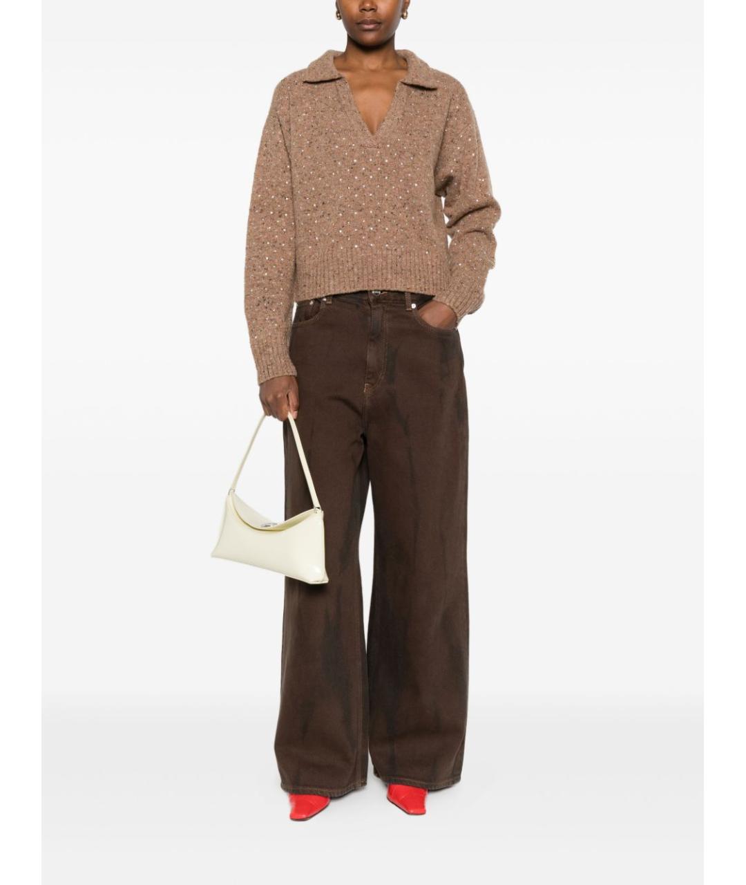 PINKO Бежевый шерстяной джемпер / свитер, фото 5