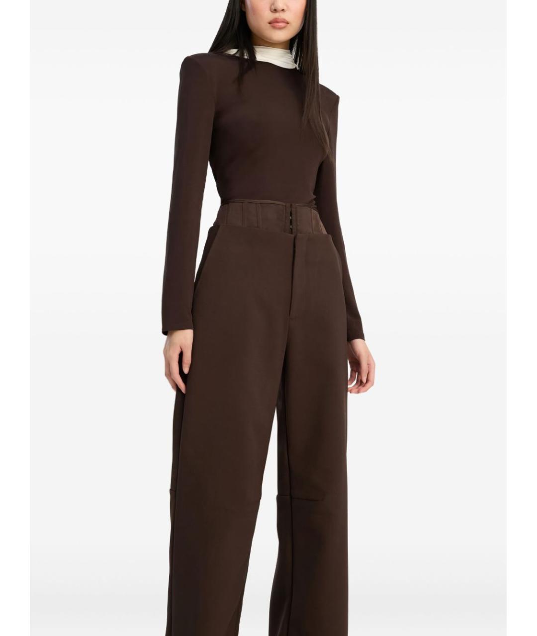 ROTATE Коричневые полиэстеровые прямые брюки, фото 3