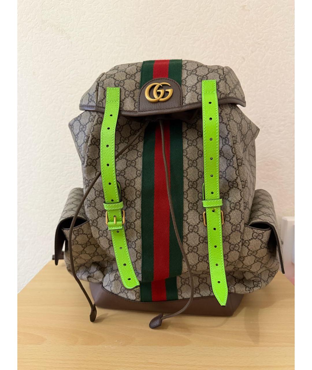 GUCCI Коричневый жаккардовый рюкзак, фото 9