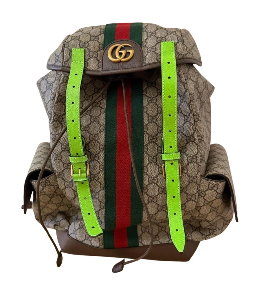 GUCCI Коричневый жаккардовый рюкзак, фото 1