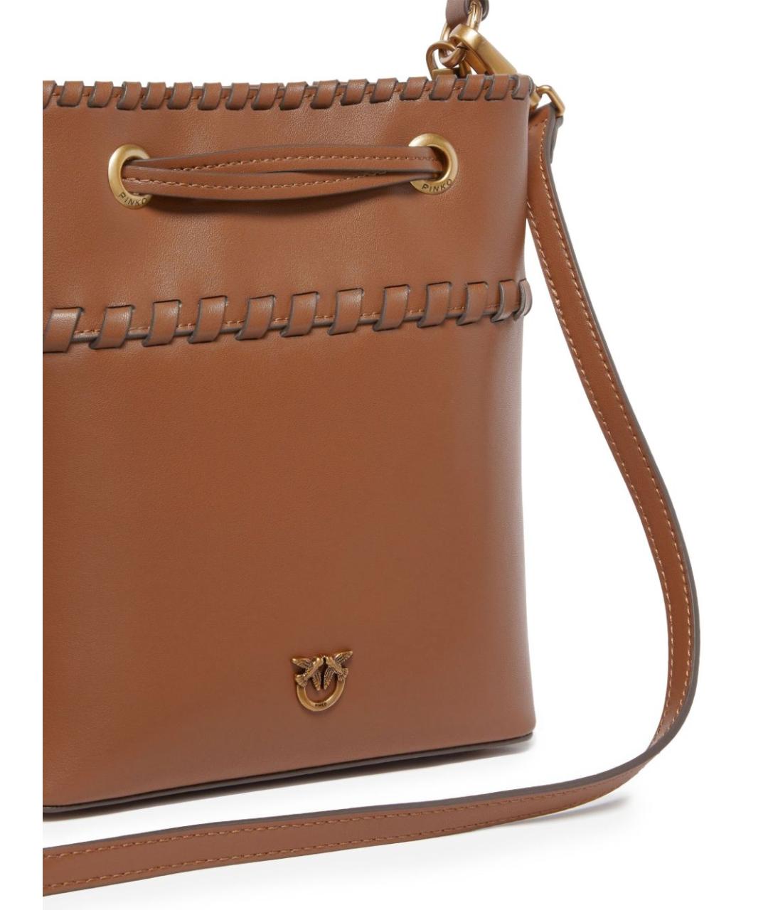 PINKO Коричневая кожаная сумка с короткими ручками, фото 2