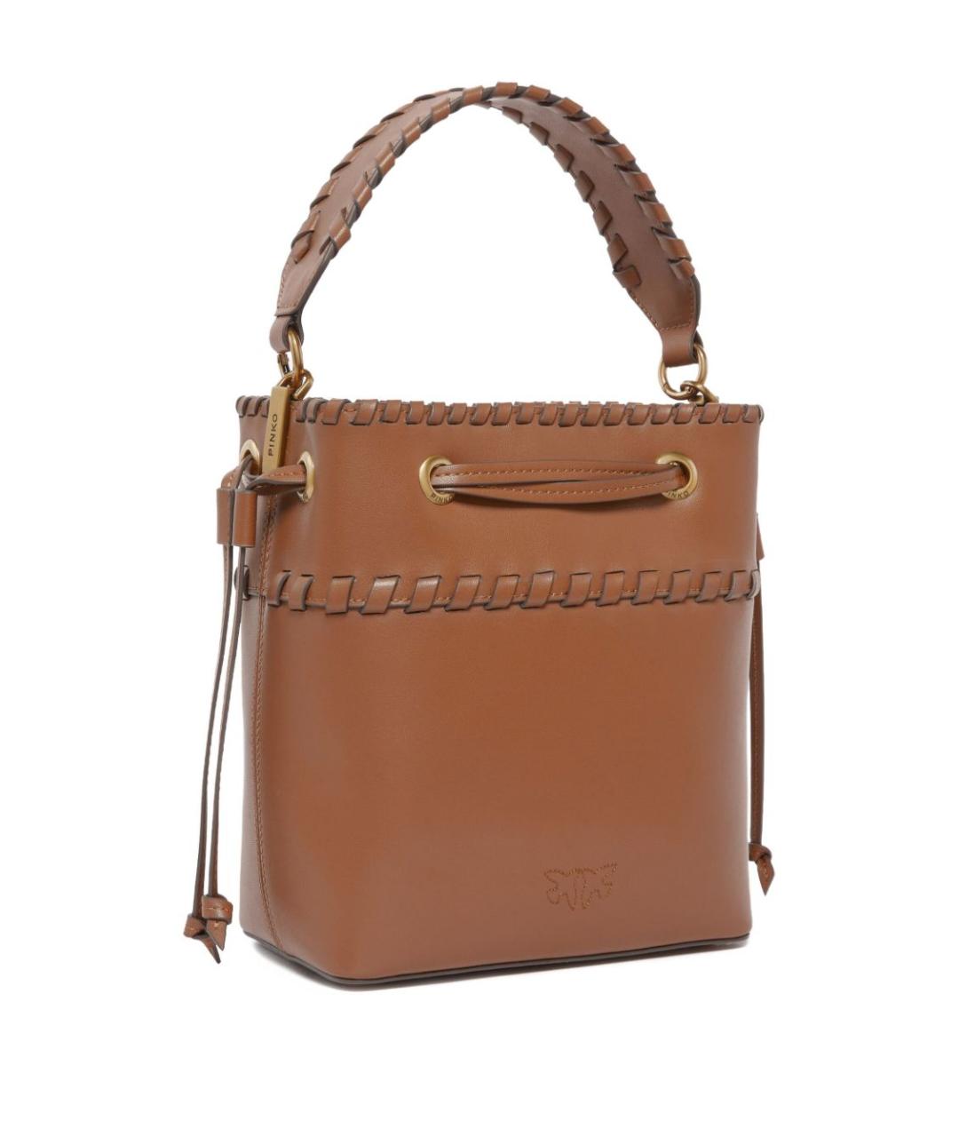 PINKO Коричневая кожаная сумка с короткими ручками, фото 3