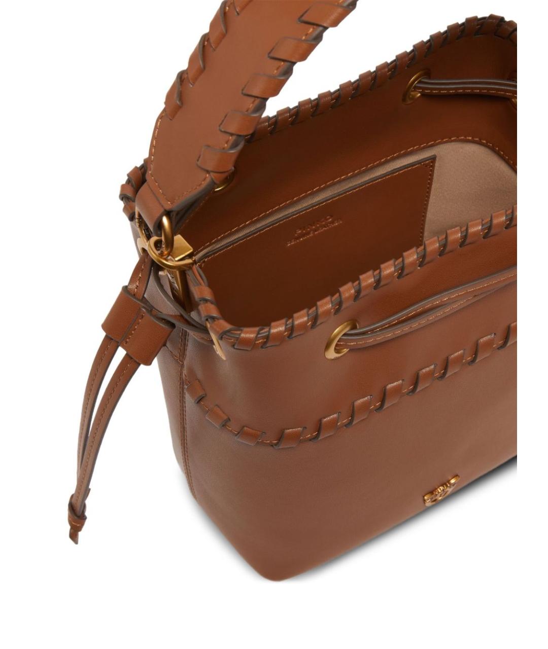 PINKO Коричневая кожаная сумка с короткими ручками, фото 4