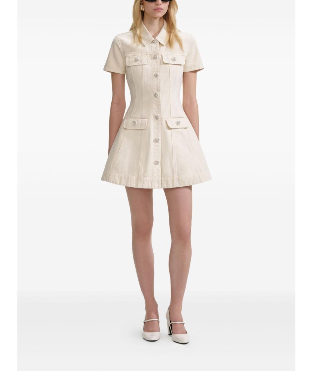 SELF-PORTRAIT Бежевое хлопковое повседневное платье, фото 2