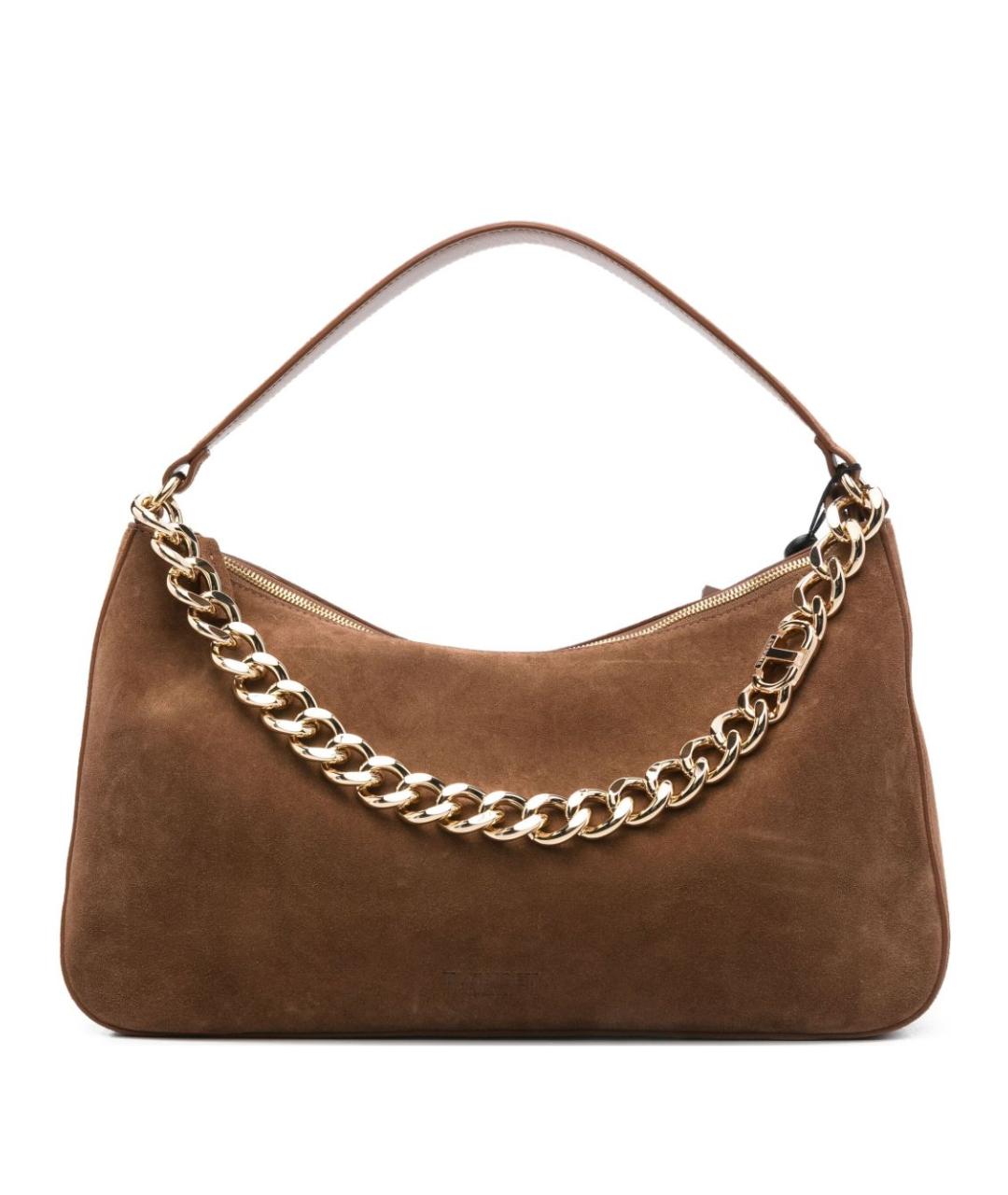 TWIN-SET Коричневая замшевая сумка с короткими ручками, фото 1