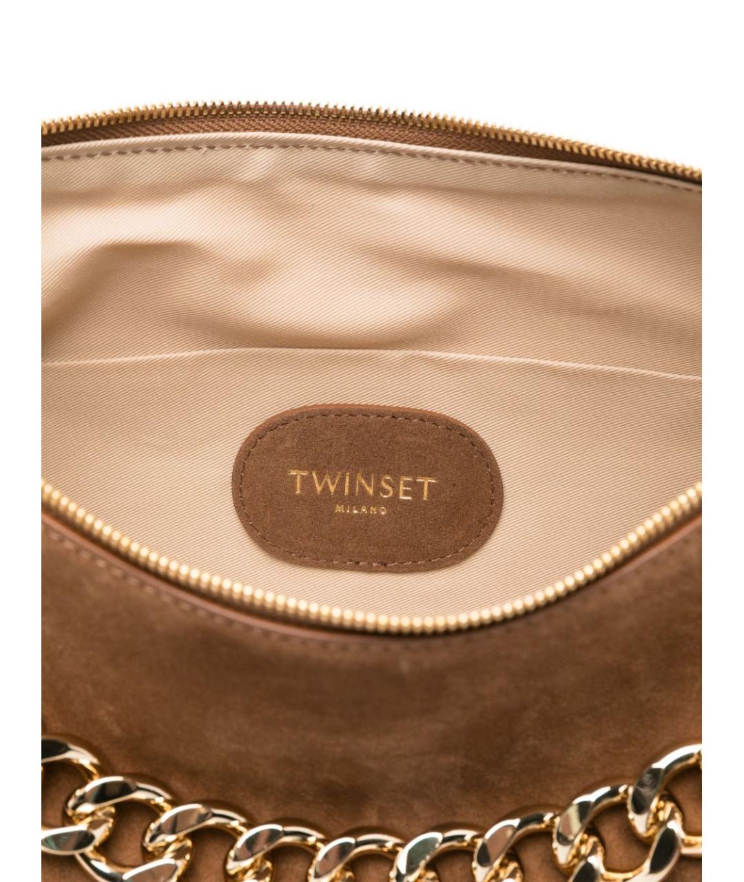 TWIN-SET Коричневая замшевая сумка с короткими ручками, фото 2