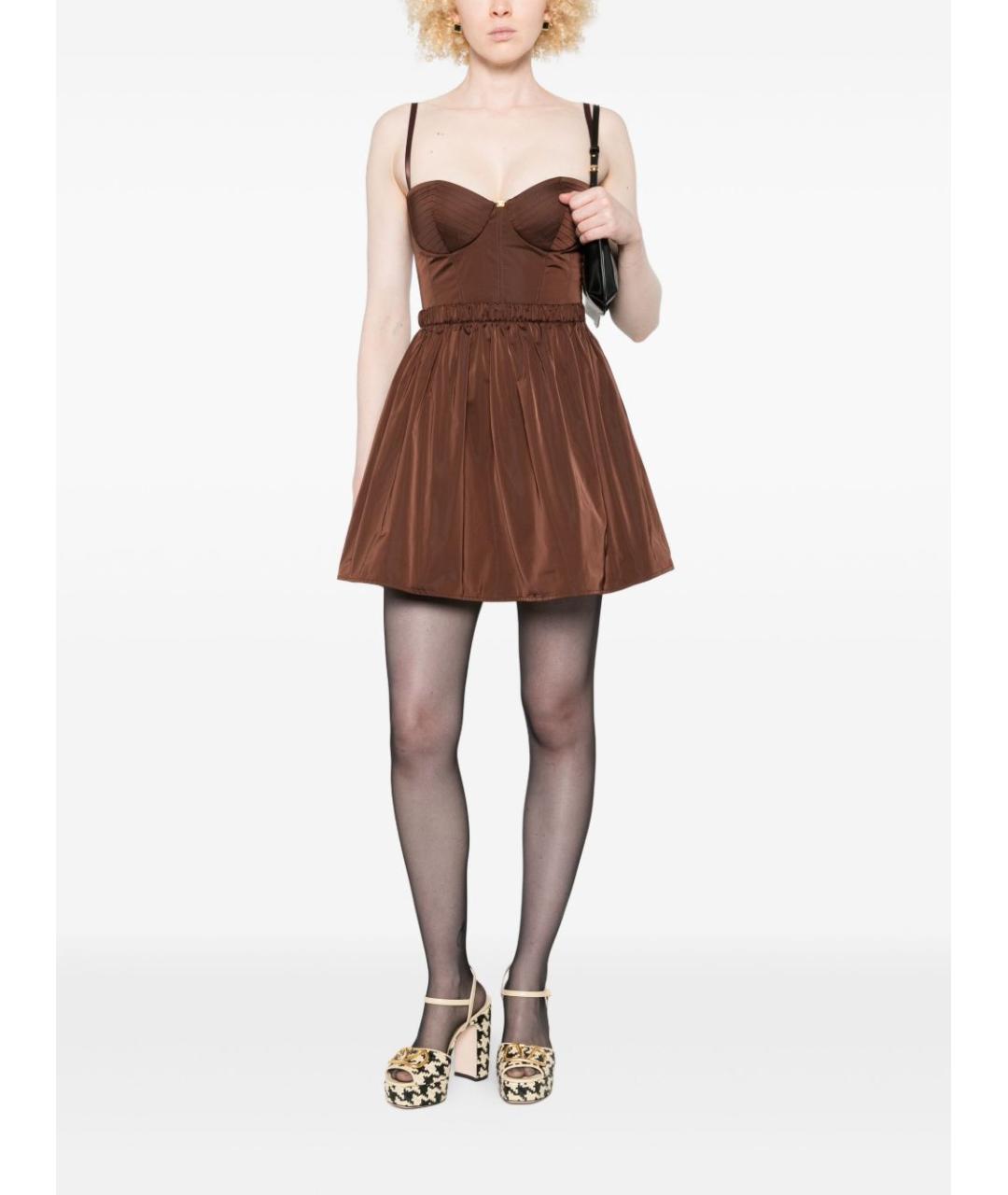 ELISABETTA FRANCHI Коричневое полиэстеровое коктейльное платье, фото 2