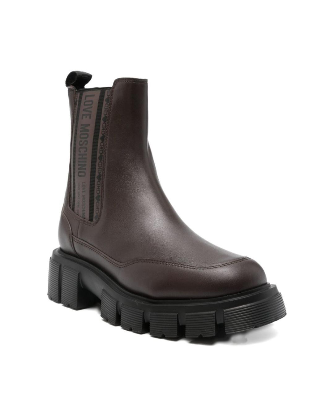 LOVE MOSCHINO Коричневые кожаные ботинки, фото 3