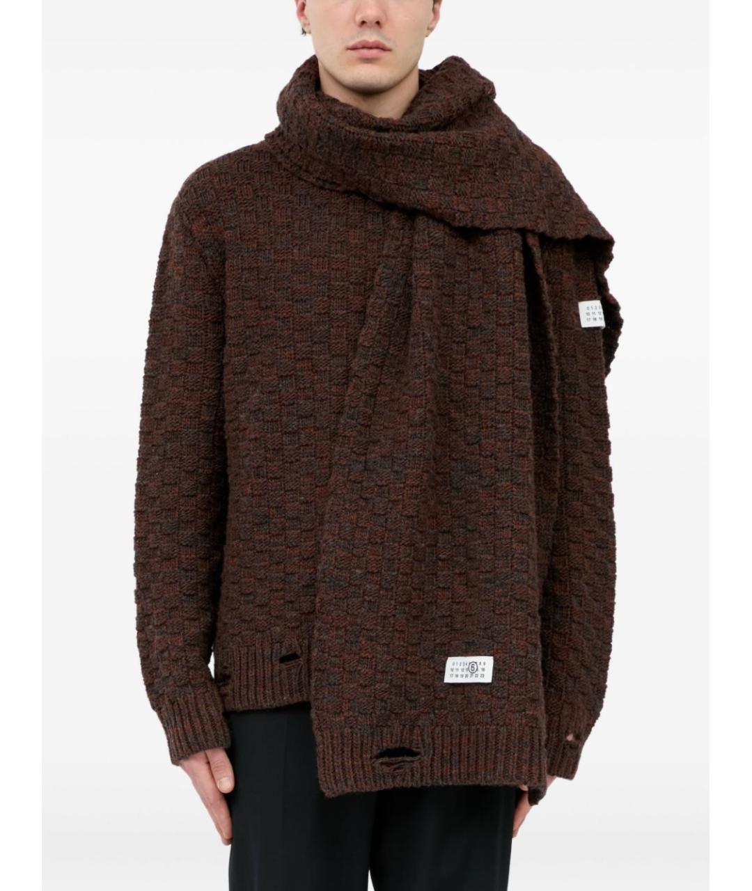 MM6 MAISON MARGIELA Коричневый шерстяной шарф, фото 2