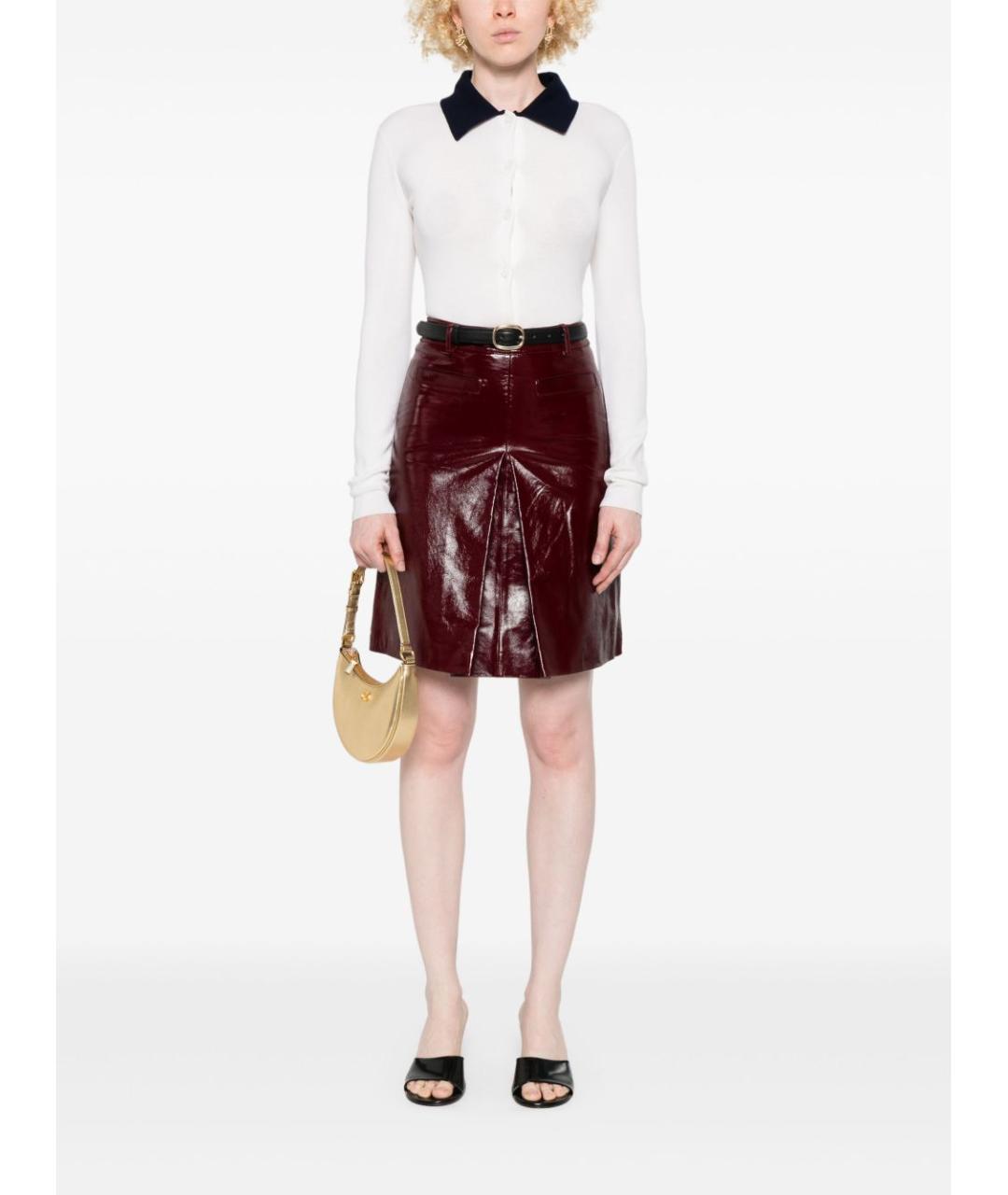 SELF-PORTRAIT Бордовая кожаная юбка миди, фото 3