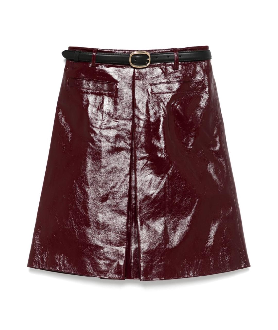 SELF-PORTRAIT Бордовая кожаная юбка миди, фото 1