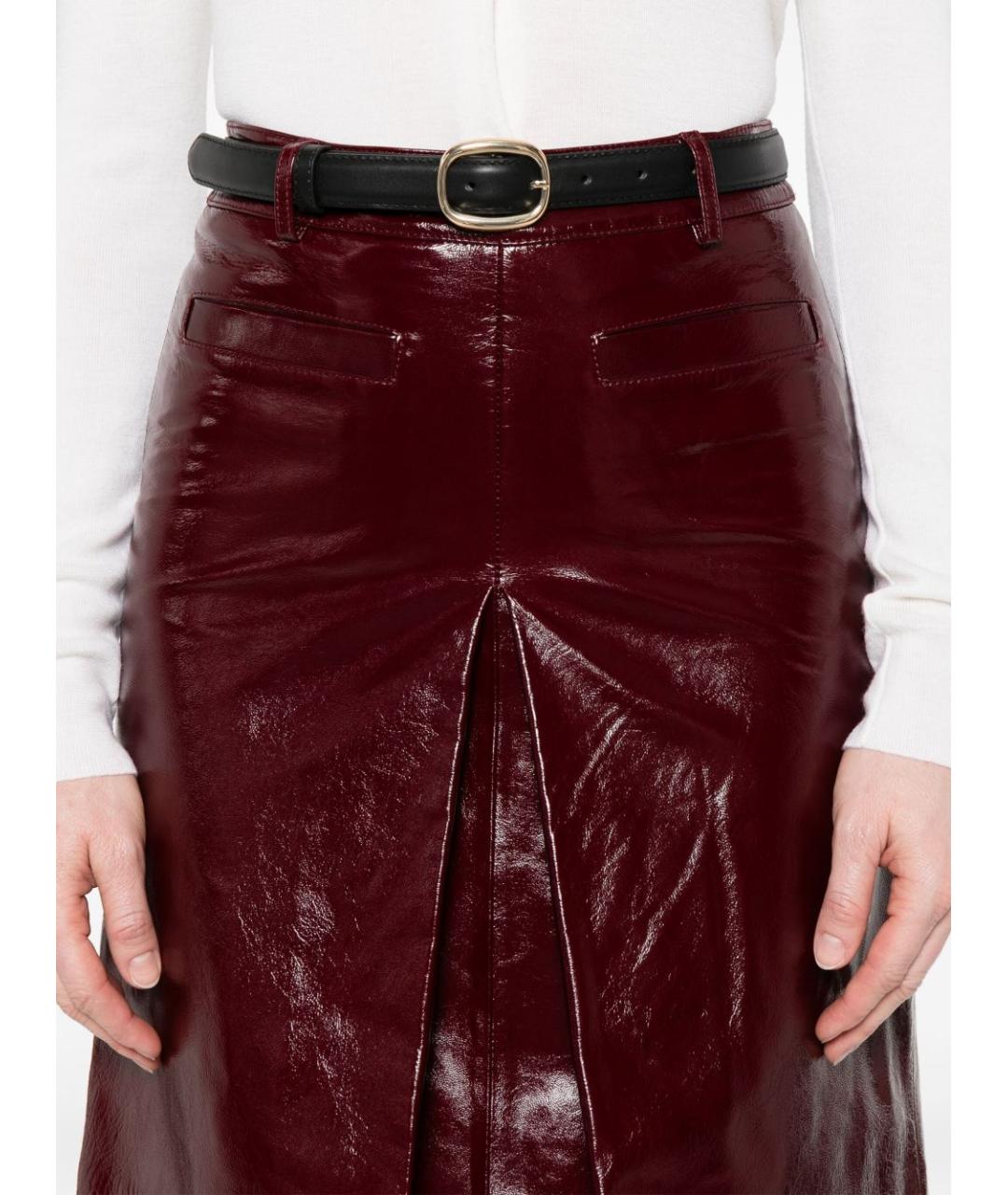 SELF-PORTRAIT Бордовая кожаная юбка миди, фото 5