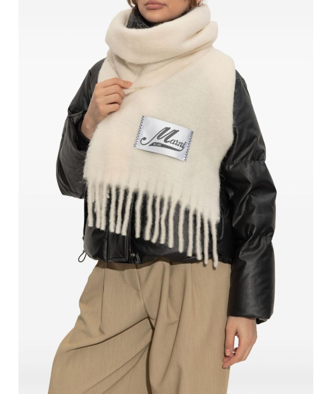MARNI Белый шерстяной шарф, фото 4