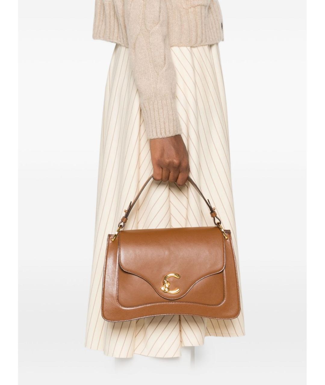 COCCINELLE Коричневая кожаная сумка с короткими ручками, фото 3