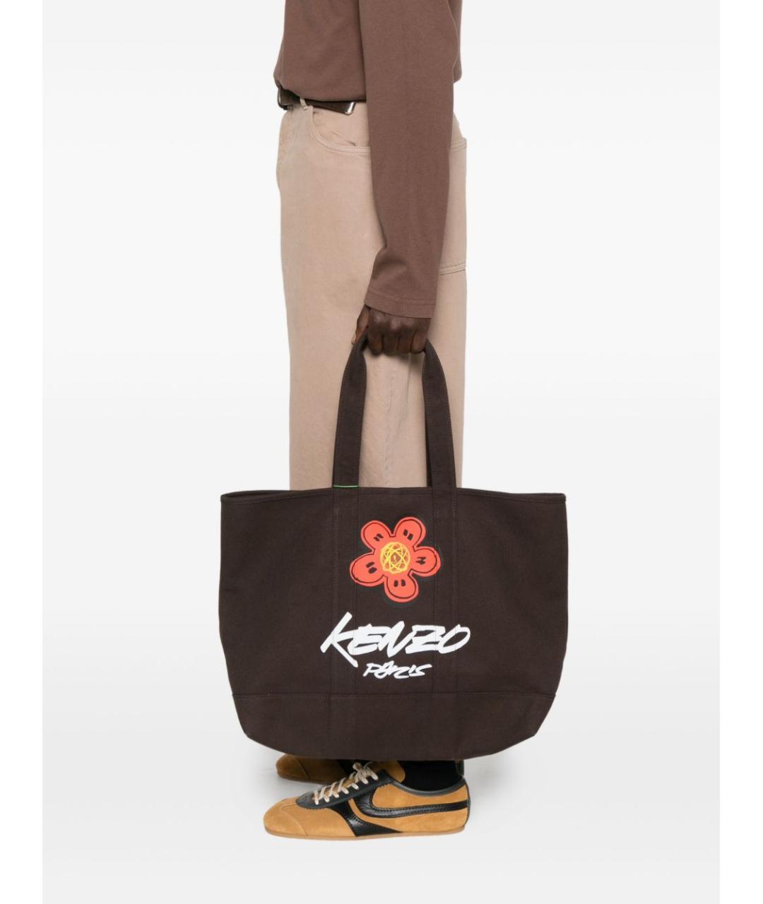 KENZO Коричневая хлопковая сумка тоут, фото 2