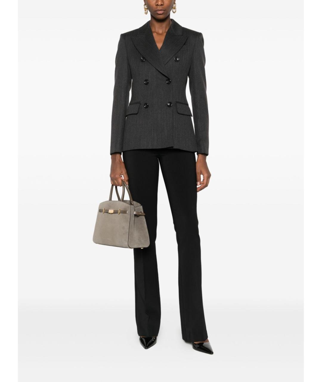 ELISABETTA FRANCHI Черные полиэстеровые прямые брюки, фото 5