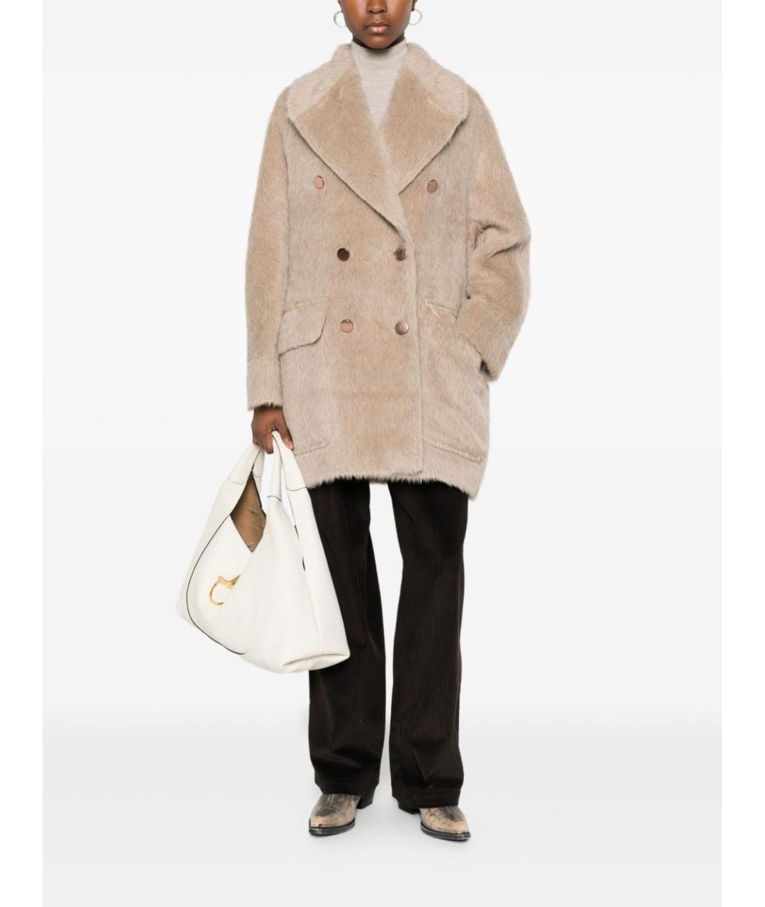 TAGLIATORE Бежевое шерстяное пальто, фото 2