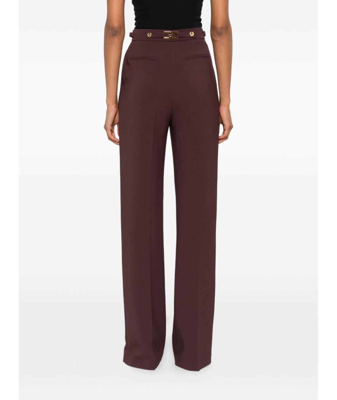 ELISABETTA FRANCHI Бордовые полиэстеровые прямые брюки, фото 3