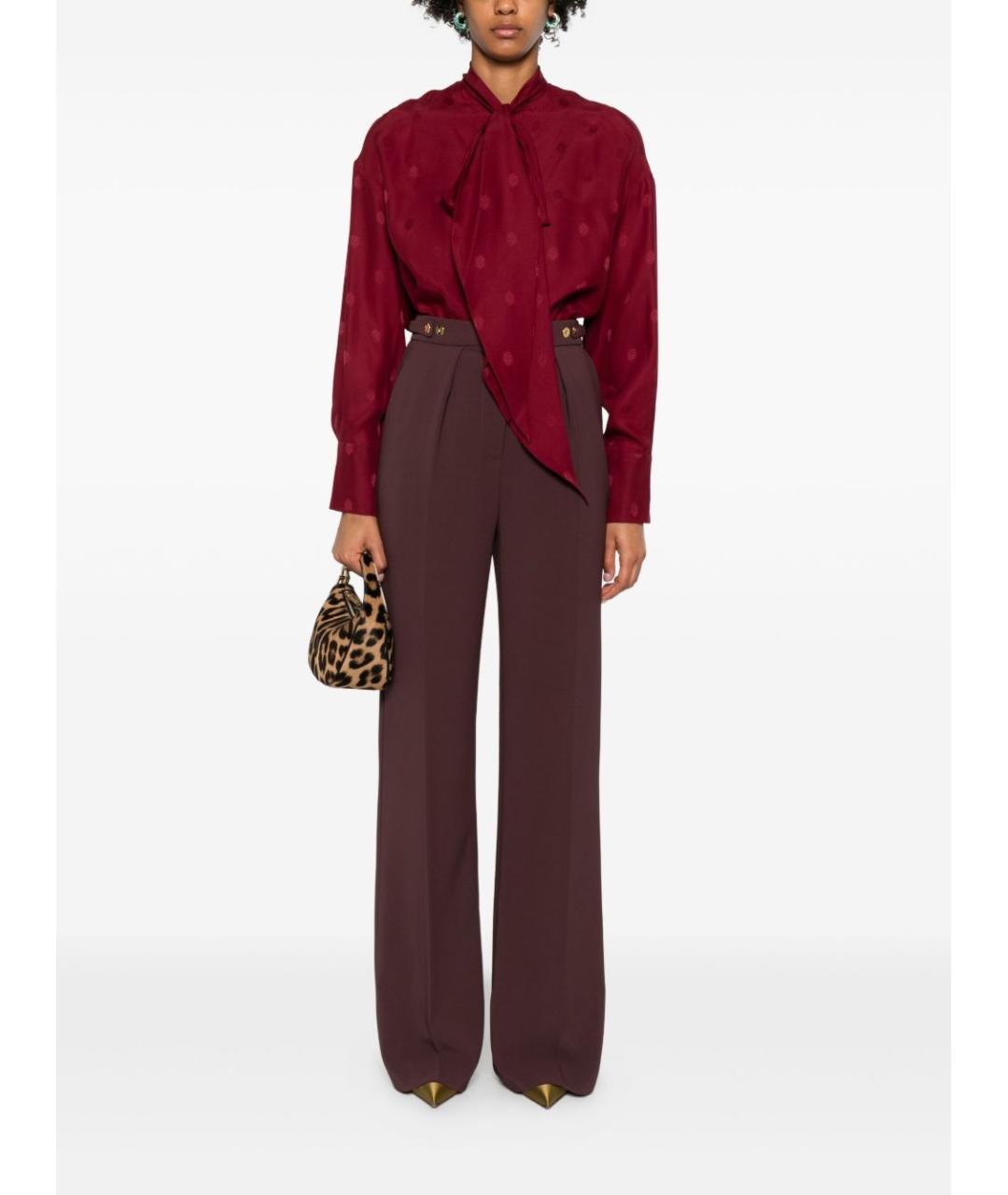 ELISABETTA FRANCHI Бордовые полиэстеровые прямые брюки, фото 2