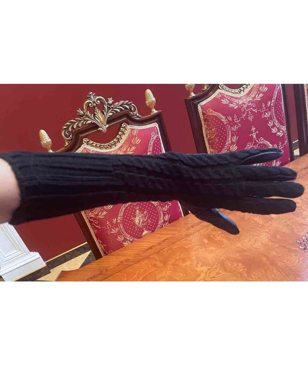 GIORGIO ARMANI Черные шерстяные перчатки, фото 3
