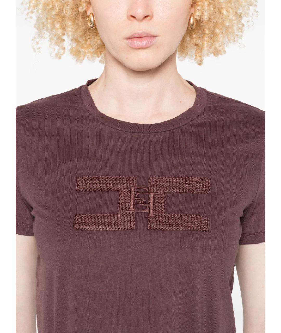 ELISABETTA FRANCHI Бордовая хлопковая футболка, фото 3