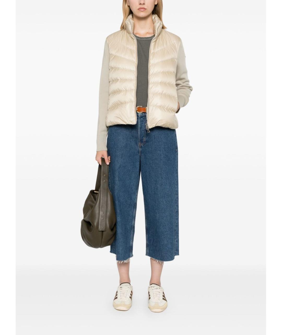 MONCLER Бежевый полиамидовый пуховик, фото 4