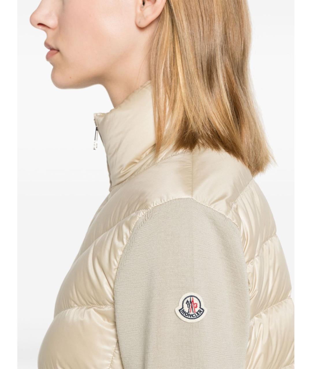 MONCLER Бежевый полиамидовый пуховик, фото 3