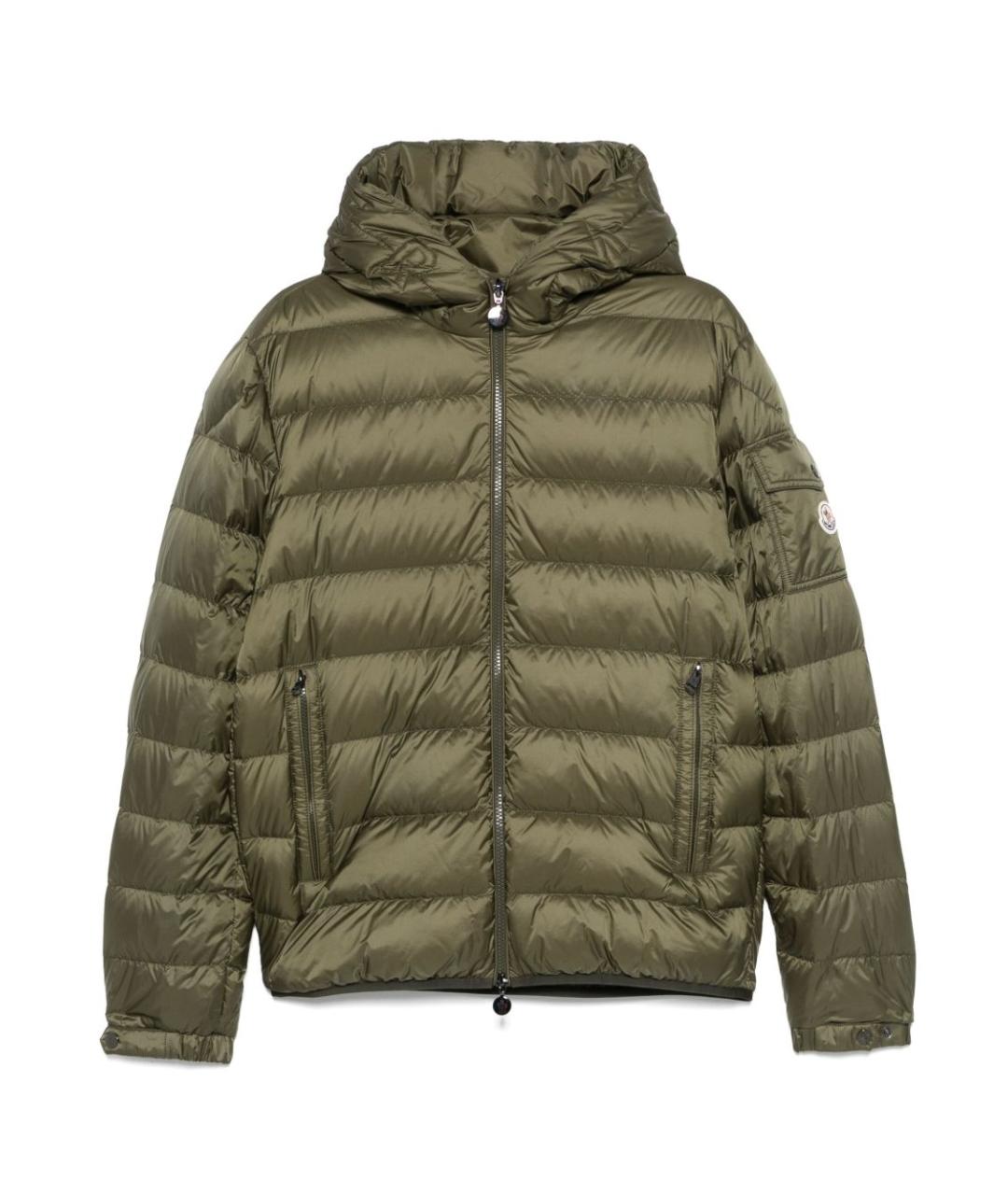 MONCLER Зеленый полиамидовый пуховик, фото 1