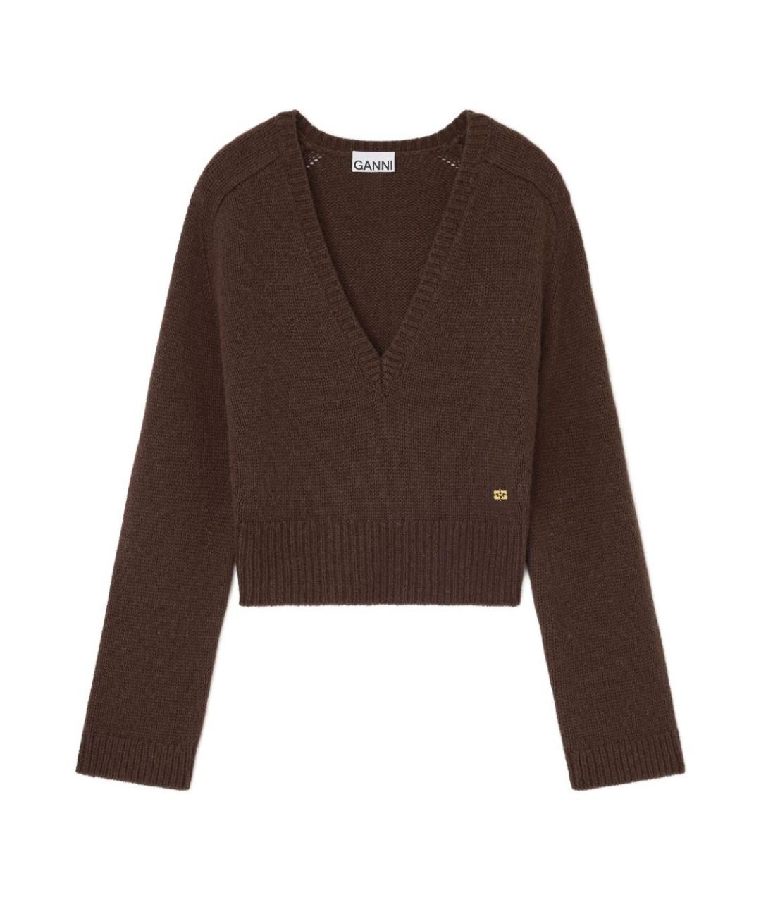 GANNI Коричневый шерстяной джемпер / свитер, фото 1