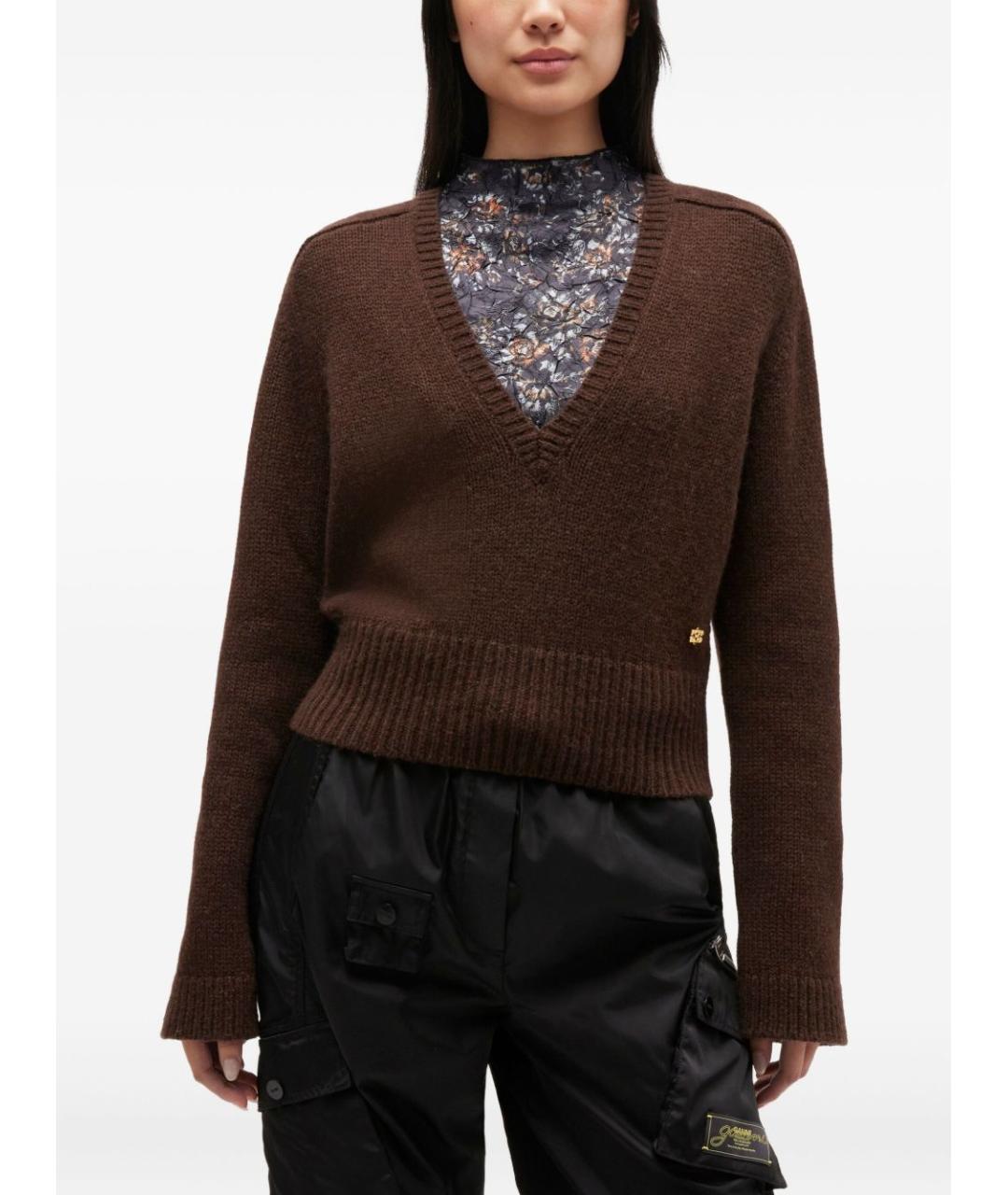 GANNI Коричневый шерстяной джемпер / свитер, фото 3