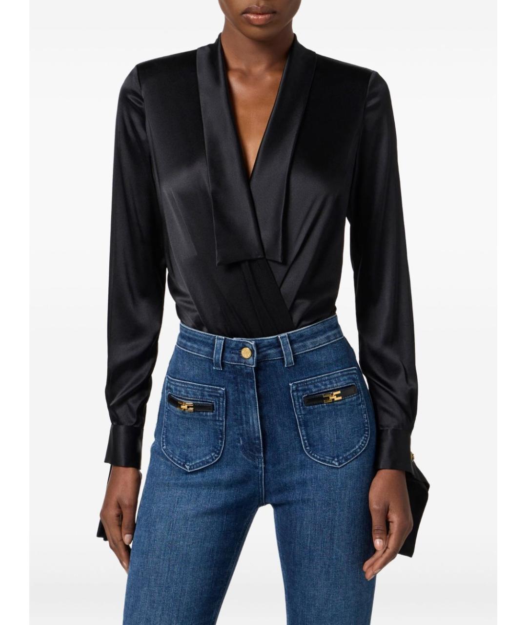 ELISABETTA FRANCHI Черная шелковая блузы, фото 5