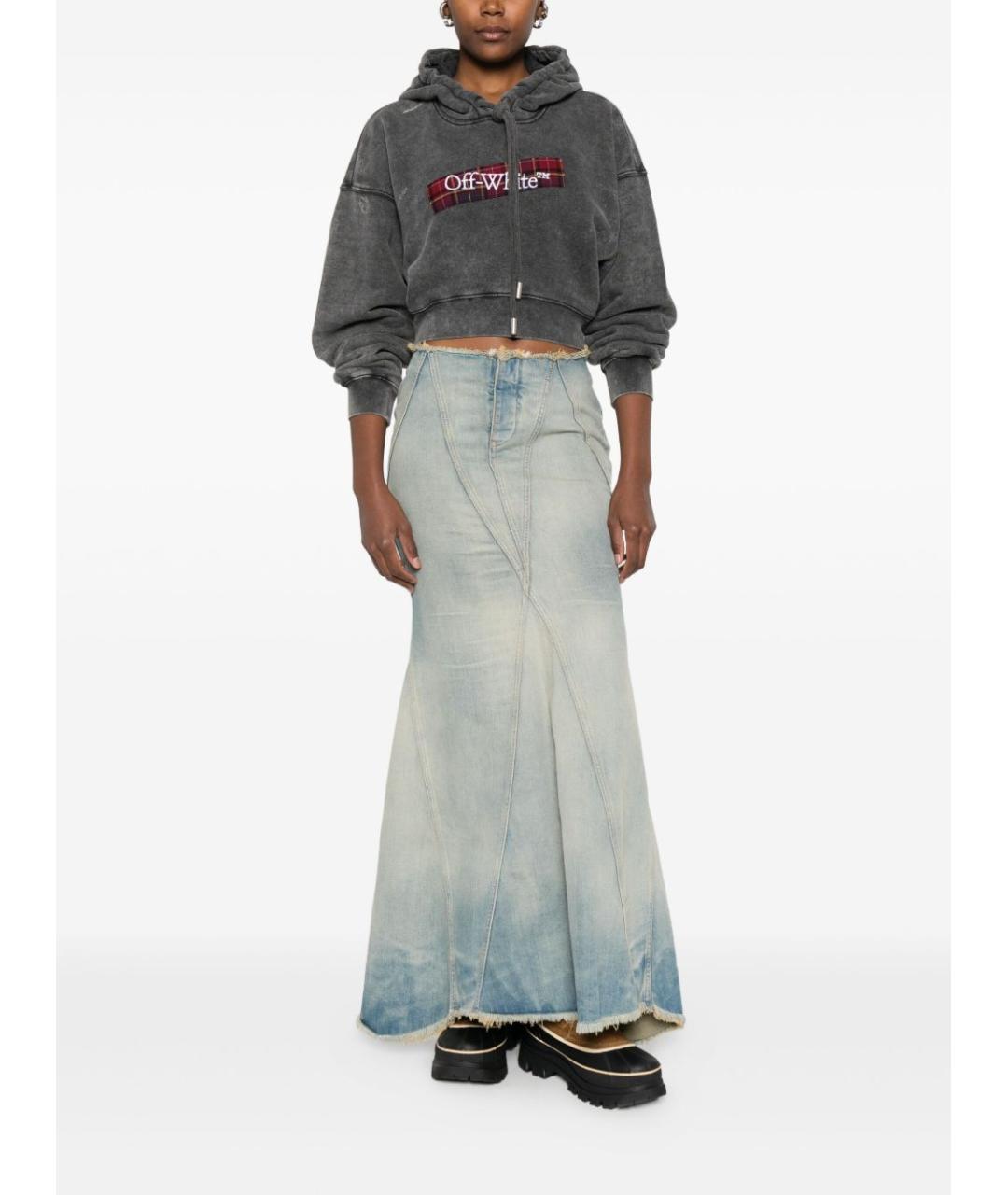 OFF-WHITE Синяя хлопковая юбка макси, фото 4