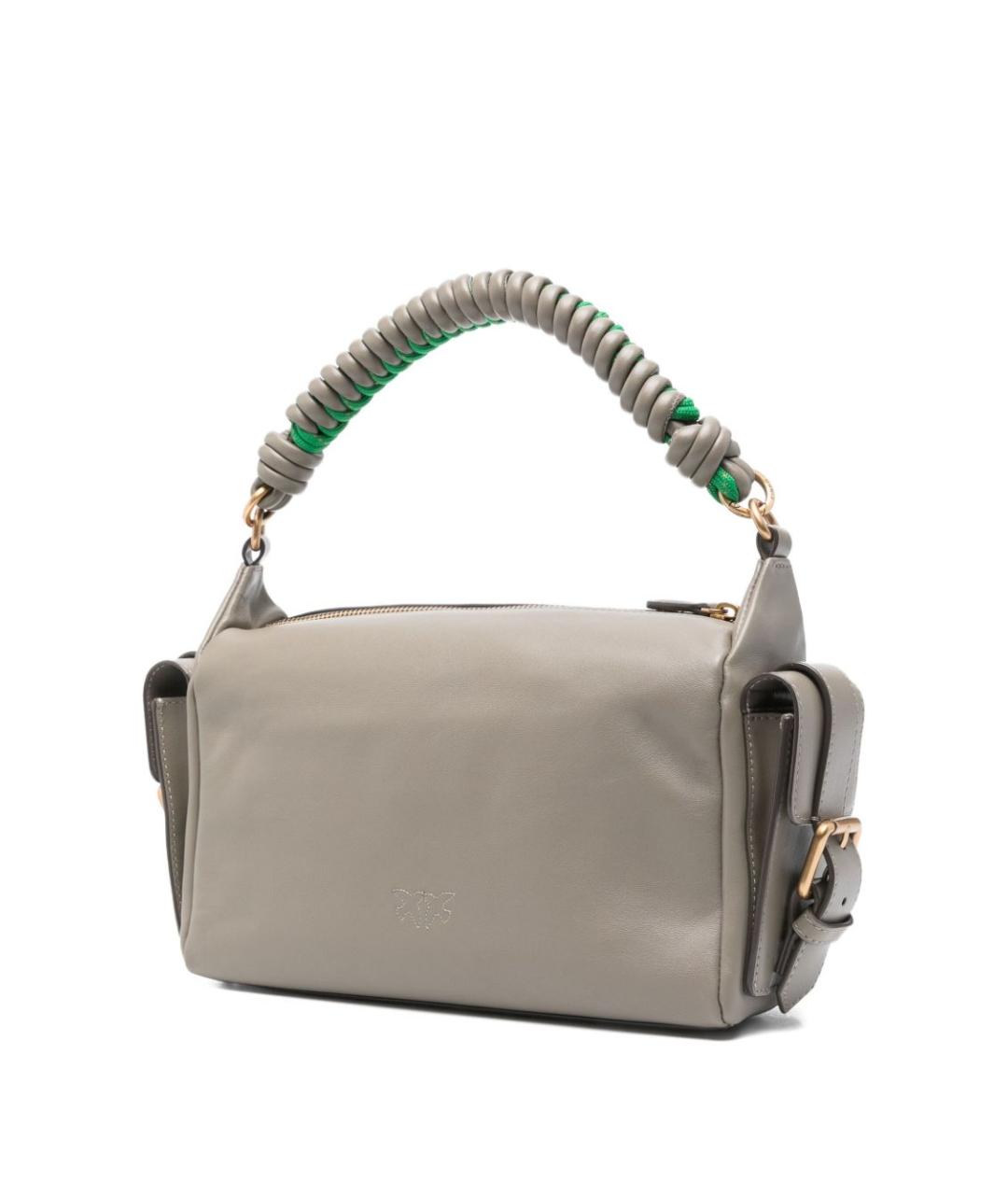 PINKO Серая кожаная сумка с короткими ручками, фото 2