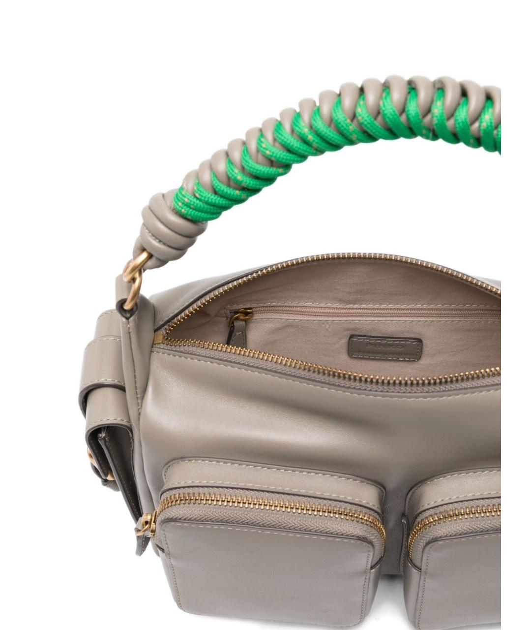 PINKO Серая кожаная сумка с короткими ручками, фото 3