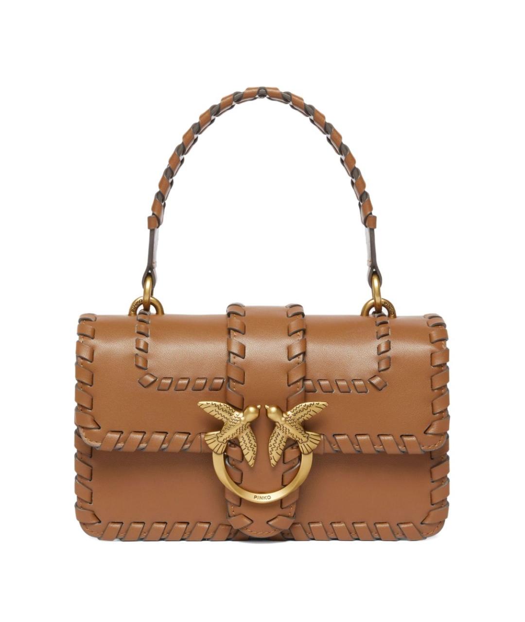 PINKO Коричневая кожаная сумка с короткими ручками, фото 1