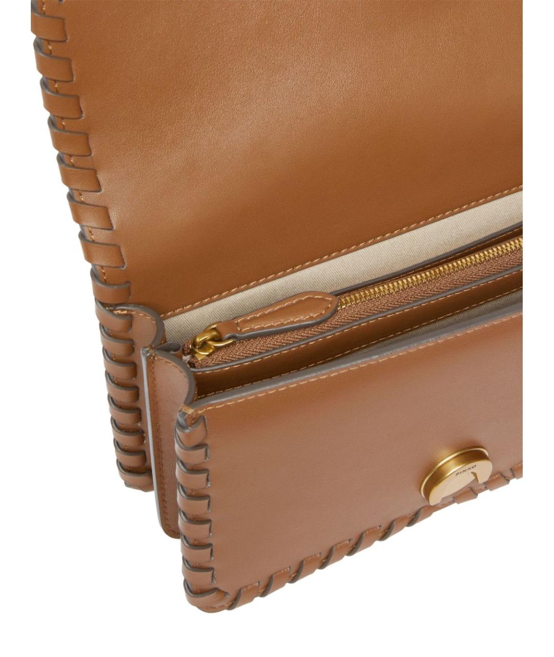 PINKO Коричневая кожаная сумка с короткими ручками, фото 4