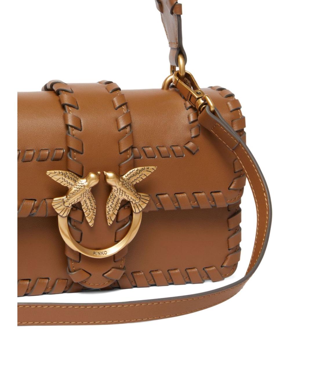 PINKO Коричневая кожаная сумка с короткими ручками, фото 2