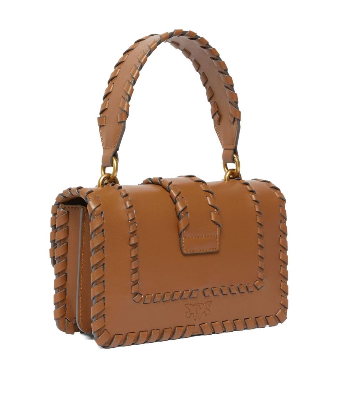 PINKO Коричневая кожаная сумка с короткими ручками, фото 3