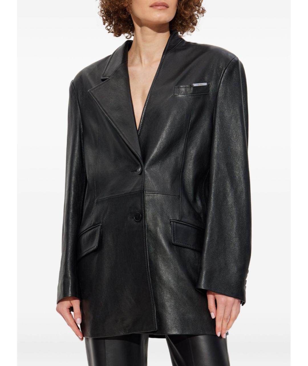 THE ATTICO Черный кожаный жакет/пиджак, фото 5