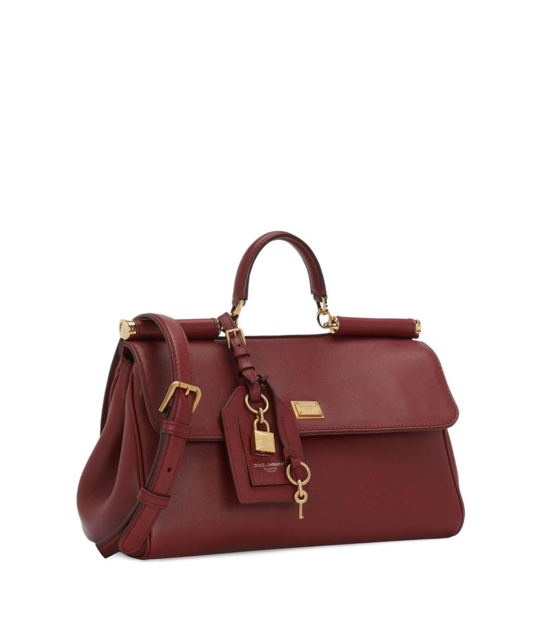 DOLCE&GABBANA Бордовая кожаная сумка тоут, фото 2
