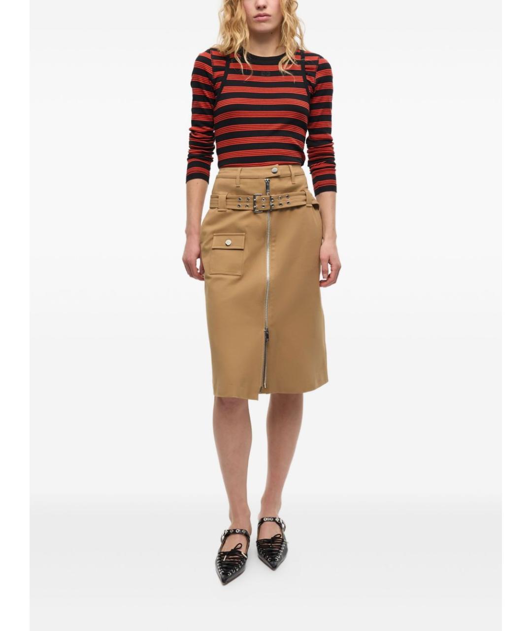 GANNI Бежевая хлопковая юбка миди, фото 4