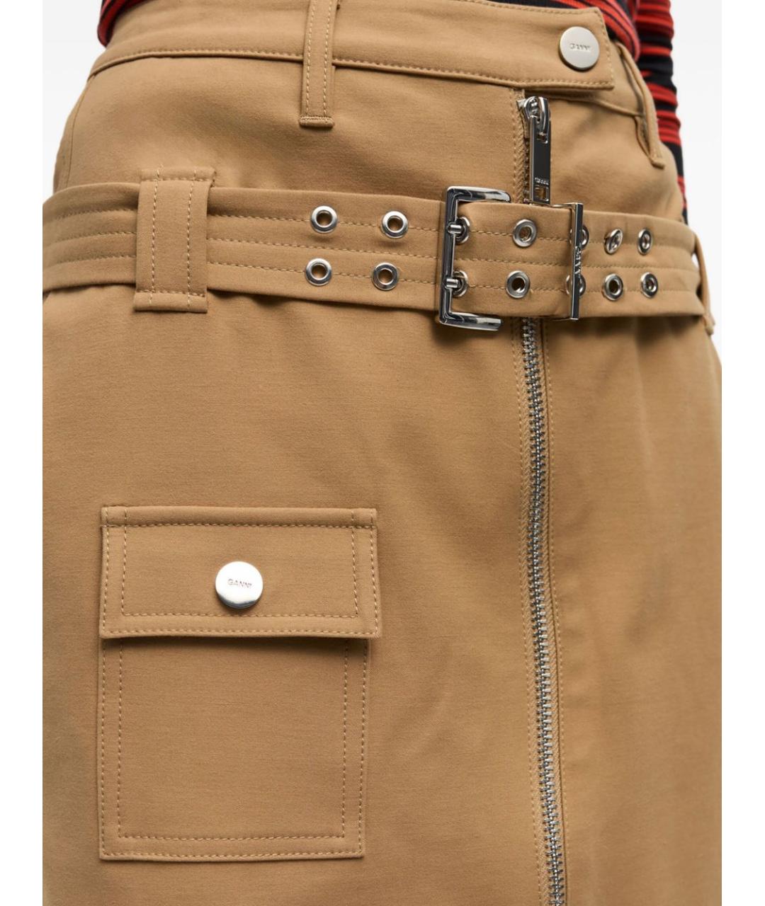 GANNI Бежевая хлопковая юбка миди, фото 6