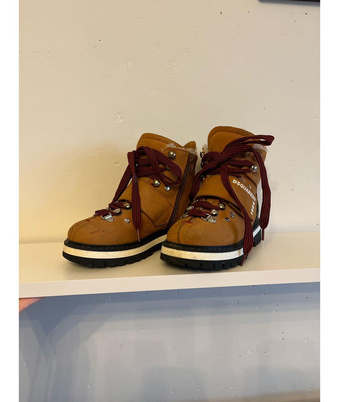 DSQUARED2 KIDS Горчичные кожаные ботинки, фото 7
