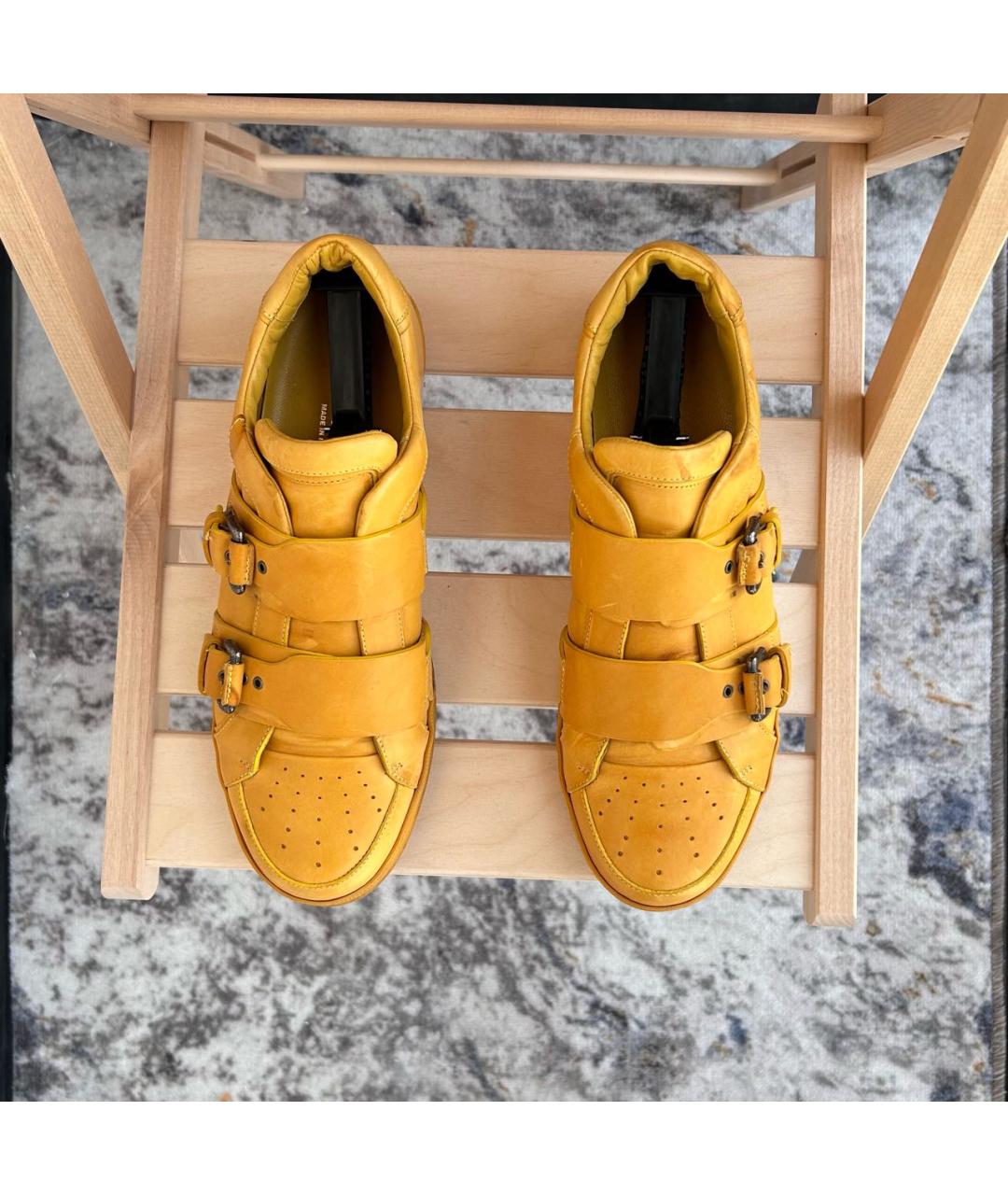 DSQUARED2 Горчичные кожаные низкие кроссовки / кеды, фото 3