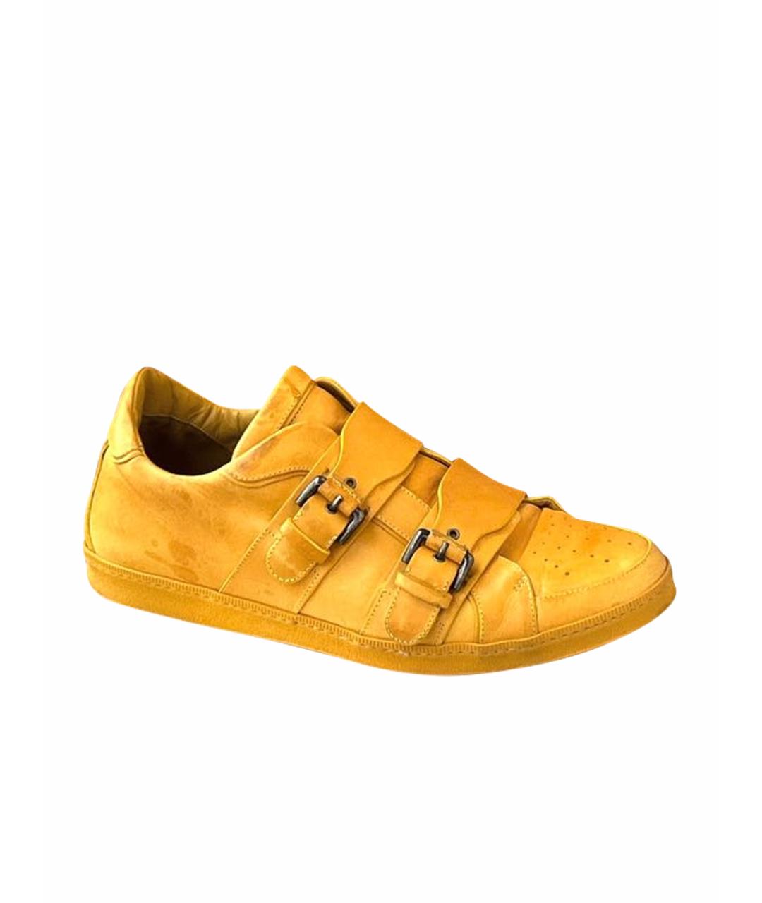 DSQUARED2 Горчичные кожаные низкие кроссовки / кеды, фото 1